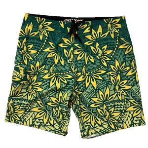 Hinano Tahiti Board Shorts Mens 38 Green Hawaiian One Pocket Unlined Swim Trunks